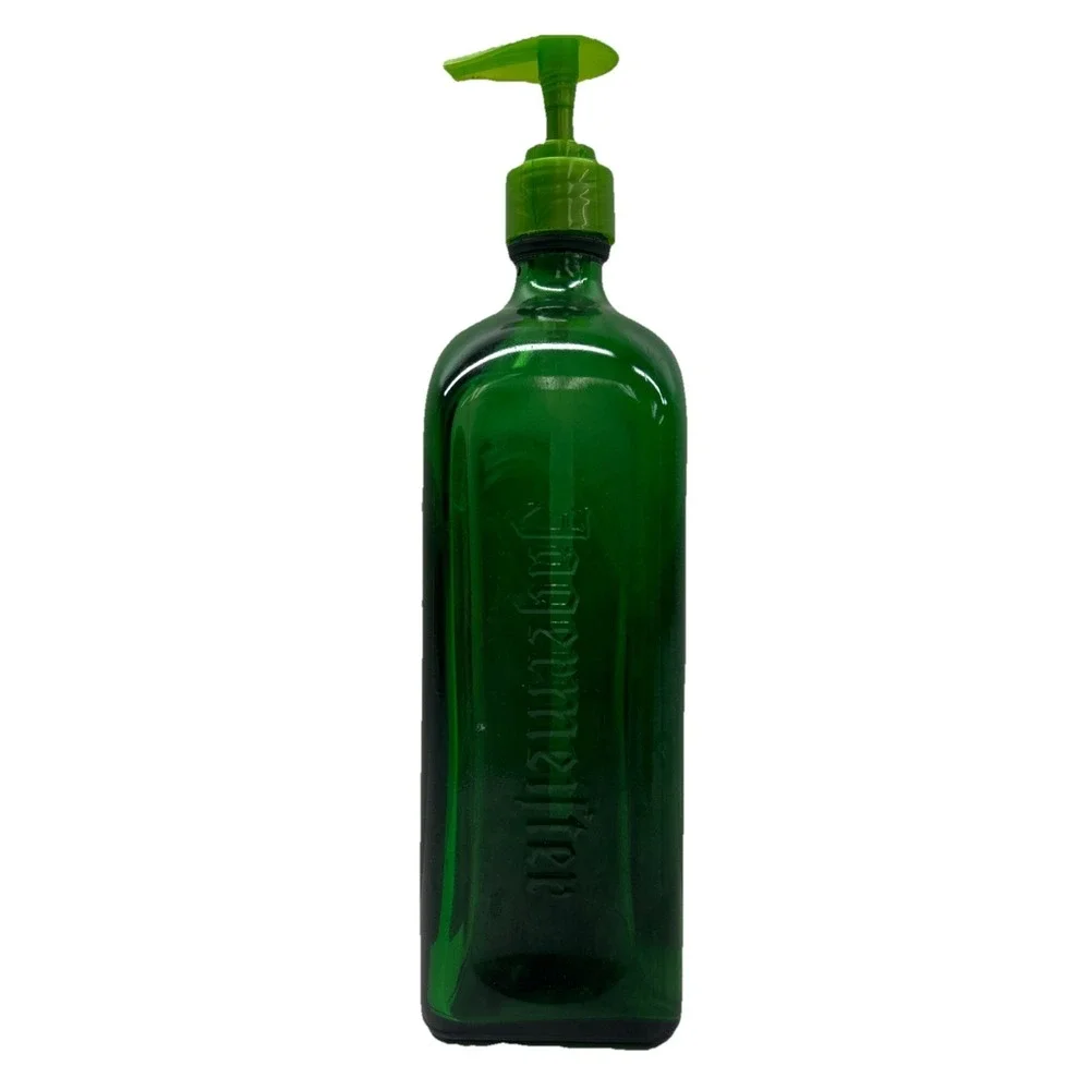 Soap or Lotion Dispenser Repurposed Jagermeister Alcohol 12oz Bottle Green Glass